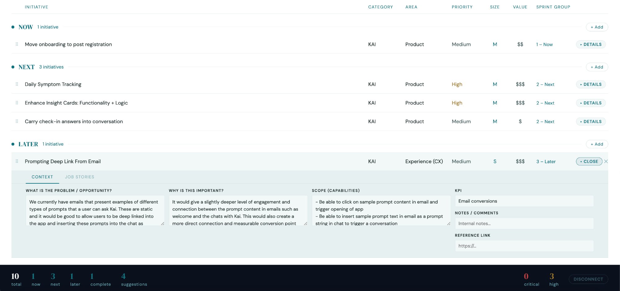 Horizon Roadmap detail view